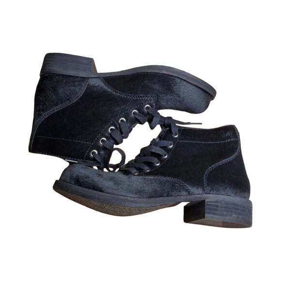 Sam Edelman Black Calf Hair Lace Up Leather Ankle Women's Boot Size: 6.5 - Picture 4 of 6